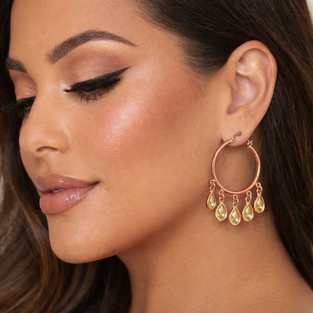 Lane Bryant Drop Rose‎ Gold and Light Green Jewel Earrings